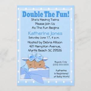 Twin African American Boys Baby Shower Invitations
