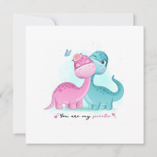 Twin Aqua en Pink Dinosaur Bedankkaart (Voorkant)