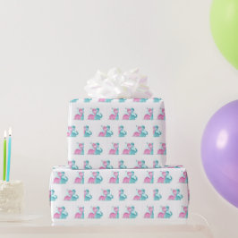 Twin Aqua en Pink Dinosaur Cadeaupapier