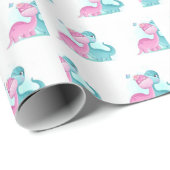 Twin Aqua en Pink Dinosaur Cadeaupapier (Rol Hoek)