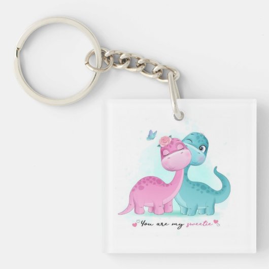 Twin Aqua en Pink Dinosaur Sleutelhanger (voorkant)