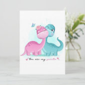 Twin Aqua en Pink Dinosaur Uitnodiging (Staand voorkant)