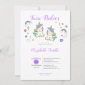 Twin Babies Cute unicorn baby shower Invitation (Devant)