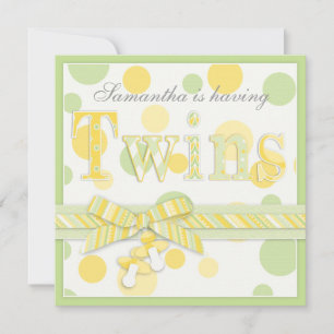 Twin Babies Mint Yellow Stip Baby shower Kaart