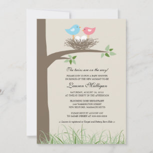Twin Baby Bird's Nest Baby shower Kaart