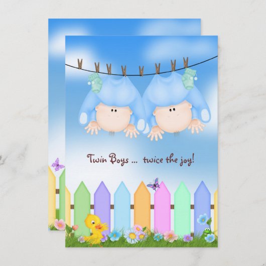 Twin Baby Boy Douche Kaart (Voorkant / Achterkant)