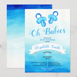Twin baby boy watercolor babyshower kaart