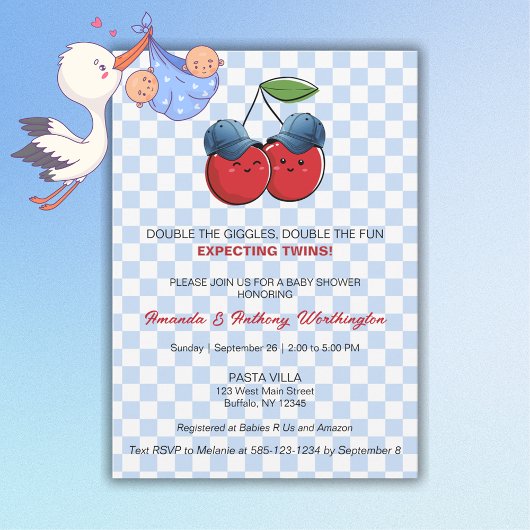 Twin Baby Boys Baby Shower Flat Card Kaart