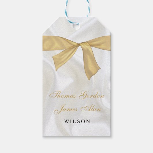 Twin Baby Boys Baptisme CommuneGold White Cadeaulabel (Voorkant)