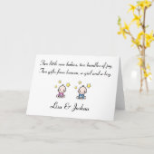 twin baby felicitatiewenskaart, meisje & jongen tw kaart (Gele Bloem)