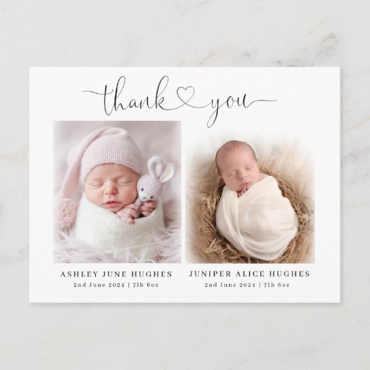 Twin baby foto geboorte aankondigingen modern (Voorkant)