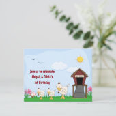 Twin Baby Girl Chicks 1er anniversaire Invitation (Debout devant)