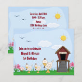 Twin Baby Girl Chicks 1er anniversaire Invitation (Devant / Derrière)