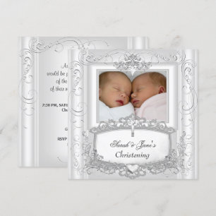 Twin Baby Girl of Boy Christening Baptism White Kaart