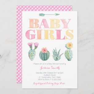 Twin Baby Girls Desert Cactus Baby shower Kaart