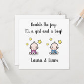 Twin Baby Meisje & Jongen Gefeliciteerd met namen, Kaart (Voorkant / Achterkant in situ)