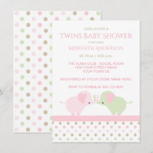 Twin Baby Meisje Olifanten Baby Douche Uitnodiging