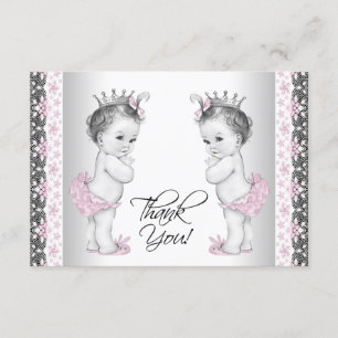 Twin Baby Meisje Prinses Douche Bedankt Kaarten
