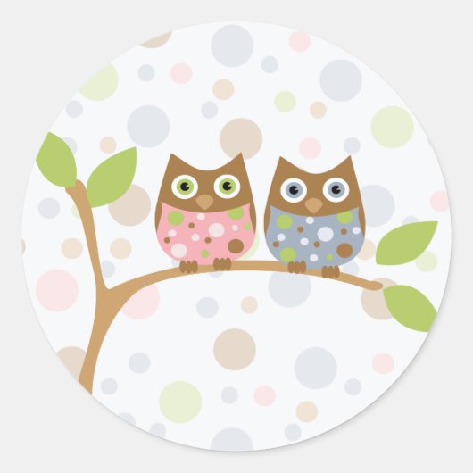 Twin Baby Owls Ronde Sticker (Voorkant)