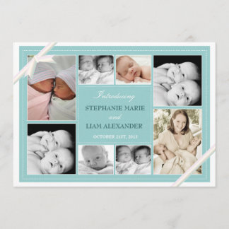Twin Baby Photo Collage Faire-part bébé | Sarcelle