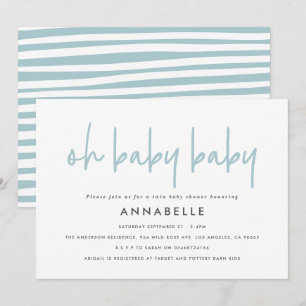 Twin baby shower blauw moderne typografie eenvoudi kaart