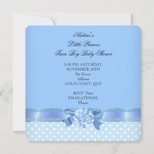 Twin Baby shower Boys Blue Little Prince Crown Kaart (Achterkant)