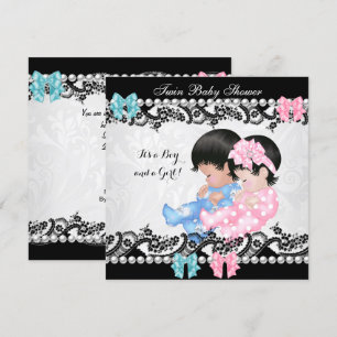 Twin Baby shower Cute Girl Pink Boy Blue Kaart