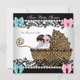 Twin Baby shower Cute Girl Pink Boy Blue Leopard Kaart