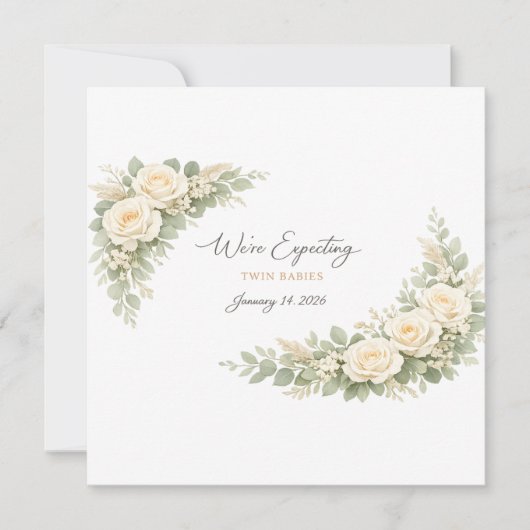 Twin Baby Shower Invitation Botanical Greenery Flo (Devant)