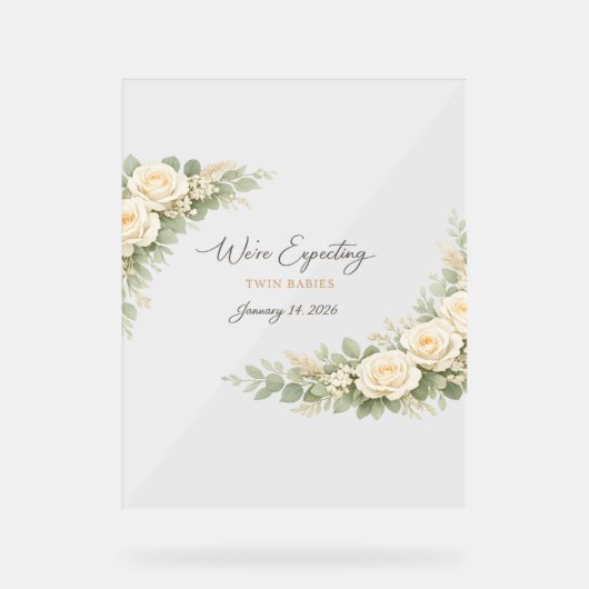 Twin Baby Shower Invitation Botanical Greenery Flo Acryl Bord (Voorkant)