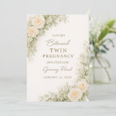 Twin Baby Shower Invitation – Elegant Botanical Fl (Debout devant)