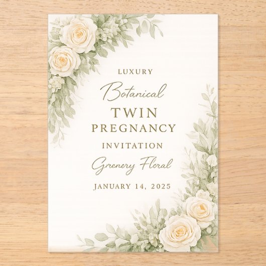 Twin Baby Shower Invitation – Elegant Botanical Fl (Recto)