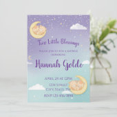 Twin Baby Shower Invitation Sleeping Animals Moon (Debout devant)