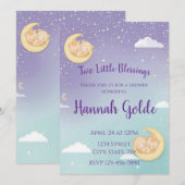 Twin Baby Shower Invitation Sleeping Animals Moon (Devant / Derrière)