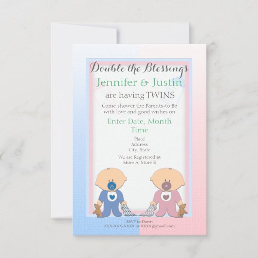Twin Baby Shower Invitations - Garçon et fille (Devant)