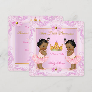 Twin Baby shower Princess Tiara Girl Pink Etnic Kaart