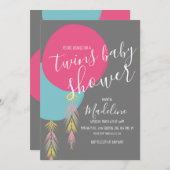 Twin Baby shower Tassel Boho Ballonuitnodiging Kaart (Voorkant / Achterkant)