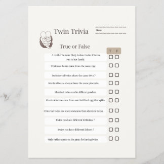: Twin Baby shower Trivia Game – met antwoordblad Flyer