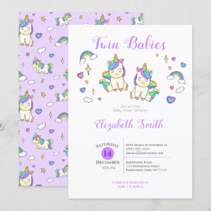 Twin Baby's Schattigee eenhoorn baby shower Uitnod Kaart