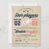 Twin Baseball Anniversaire Invitation Garçon Fille (Devant)