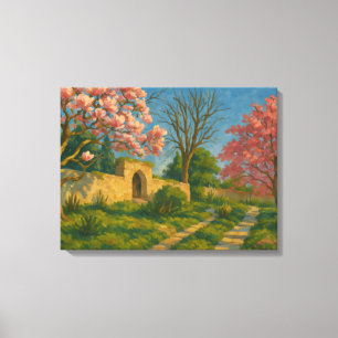 Twin Blossoms – Tranquil Garden Path Painting Canvas Afdruk