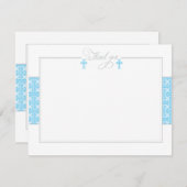 Twin Blue Baptismal Flat Dank je wel Notitiekaartje (Voorkant / Achterkant)