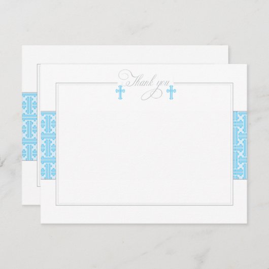 Twin Blue Baptismal Flat Dank je wel Notitiekaartje (Voorkant / Achterkant)