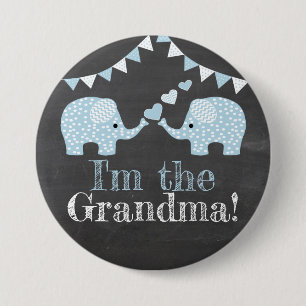 Twin Blue Boy Elephants   Ik ben de oma Ronde Button 7,6 Cm