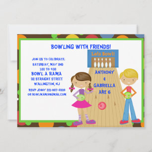 Twin Bowling Birthday Party Invitation Kaart