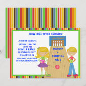 Twin Bowling Birthday Party Invitation Kaart (Voorkant / Achterkant)