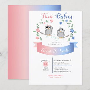 Twin boy and girl Cute owls babyshower Kaart