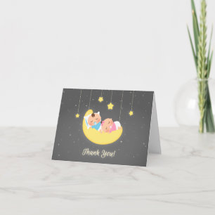 Twin Boy and Girl on Moon Baby Carte de remercieme