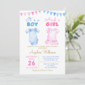 Twin Boy and Girl Pink Blue Baby shower Invitation (Debout devant)