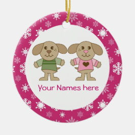 Twin Boy and Girl Pink Kerstkeepomwille Gift Keramisch Ornament